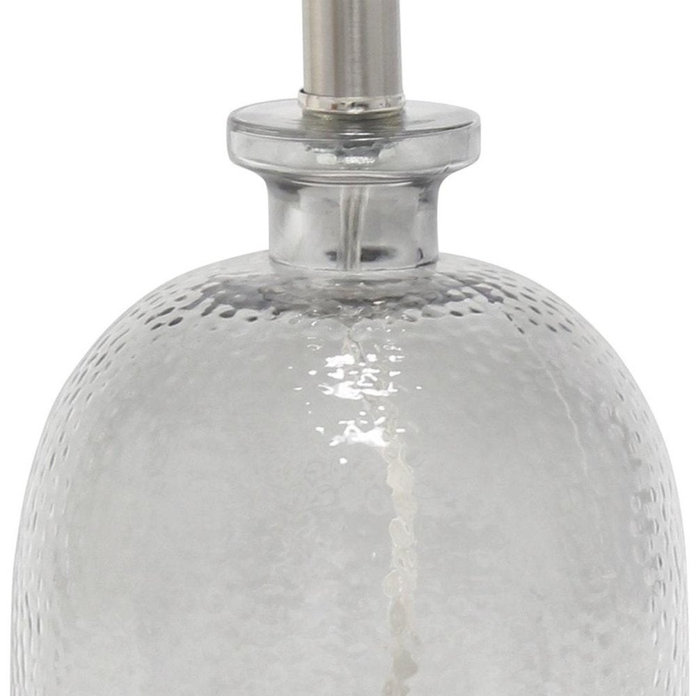 20" Gray Glass Round Table Lamp With White Drum Shade