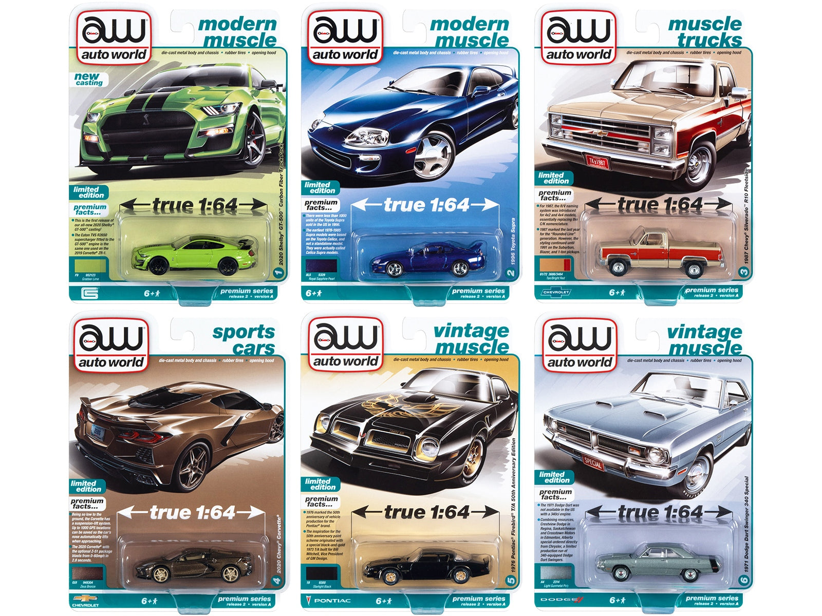 Auto World Premium 2022 Set A of 6 pieces Release 2 1/64 Diecast Model Cars by Auto World