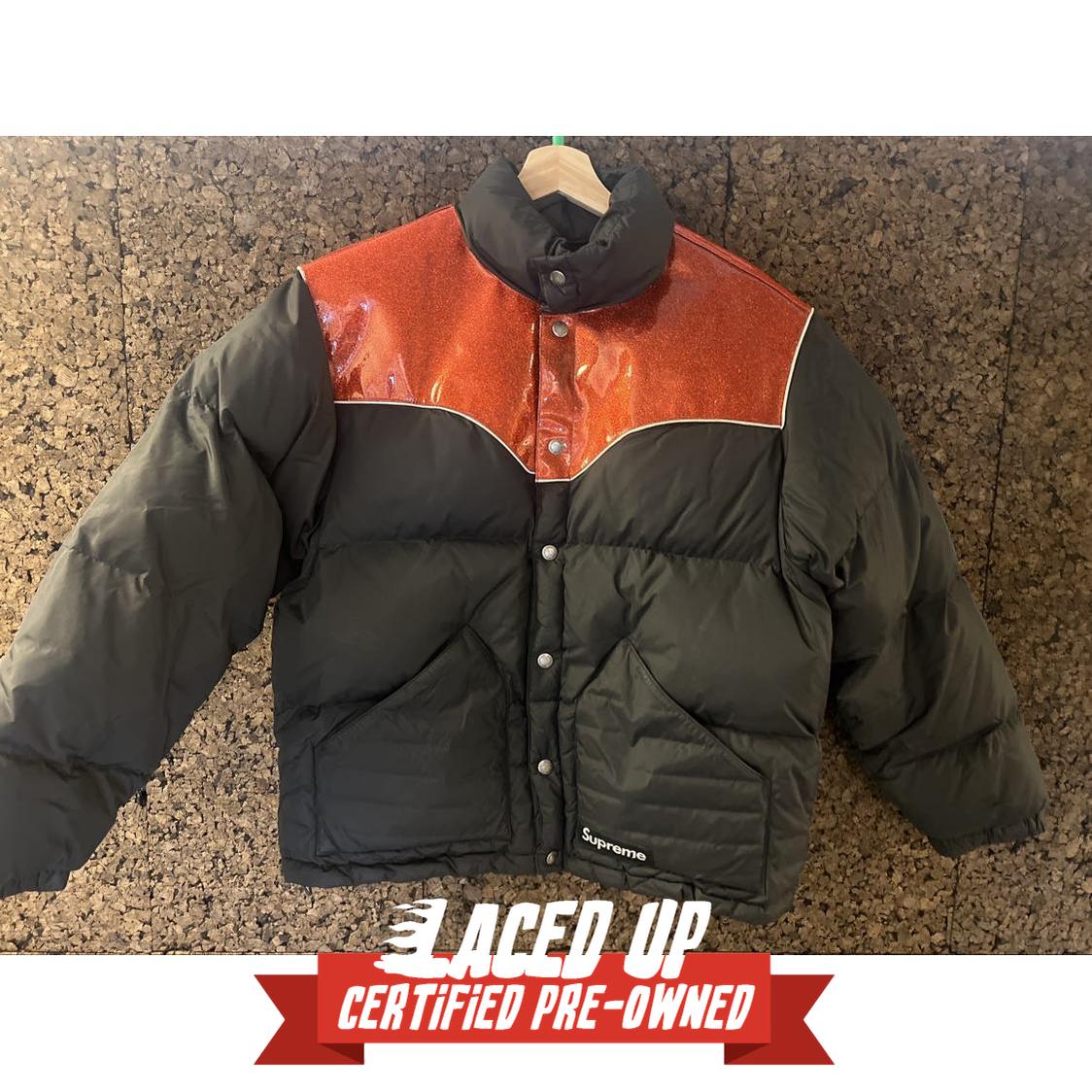 PRE OWNED Supreme Glitter Yoke Down Puffer Jacket black