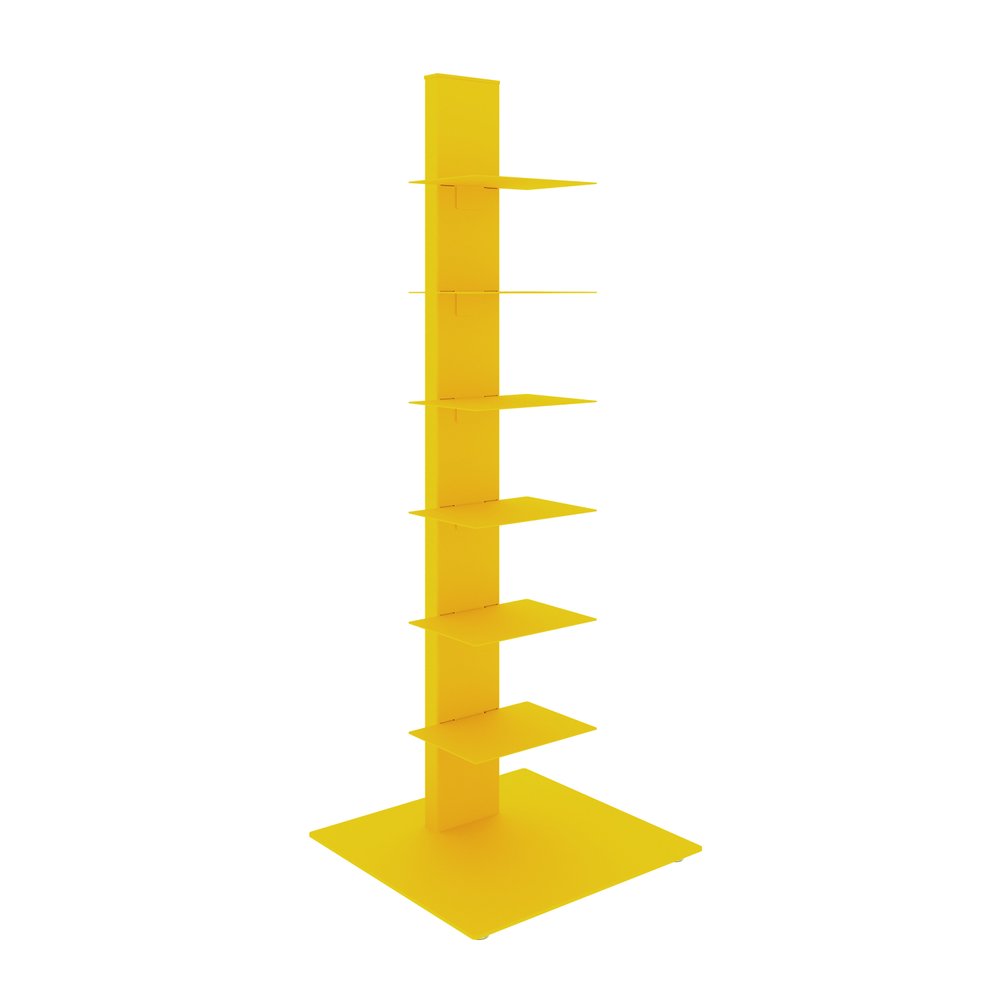 38" Yellow Metal Six Shelf Modern Tower Bookcase