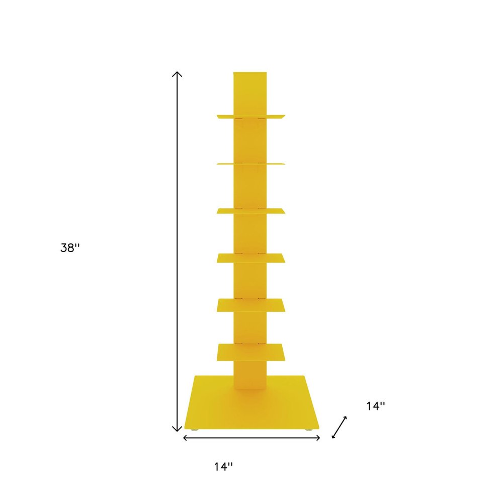 38" Yellow Metal Six Shelf Modern Tower Bookcase