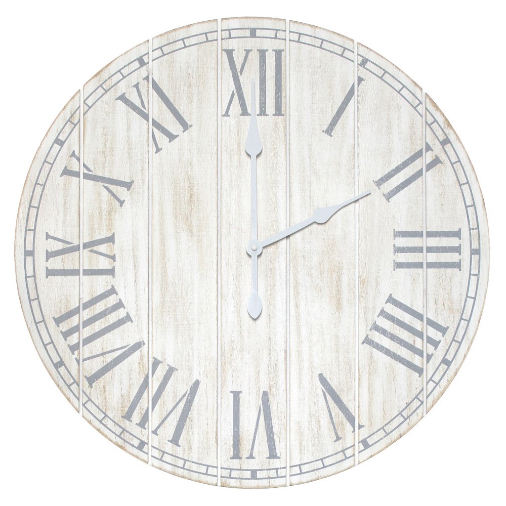 23" Light Gray And Dark Gray Wood Plank Vintage Style Round Wall Clock