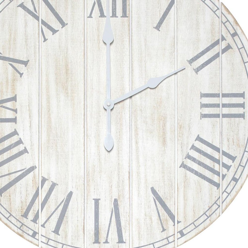 23" Light Gray And Dark Gray Wood Plank Vintage Style Round Wall Clock