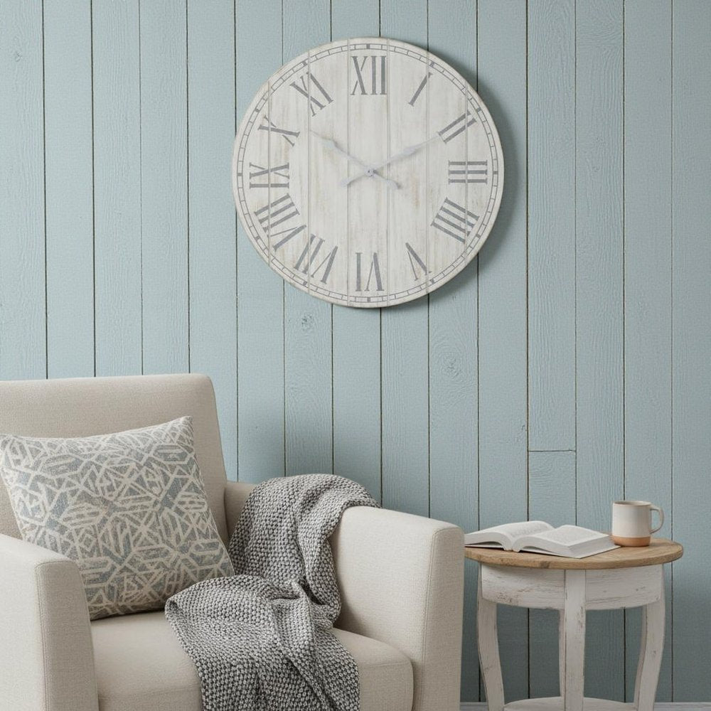 23" Light Gray And Dark Gray Wood Plank Vintage Style Round Wall Clock