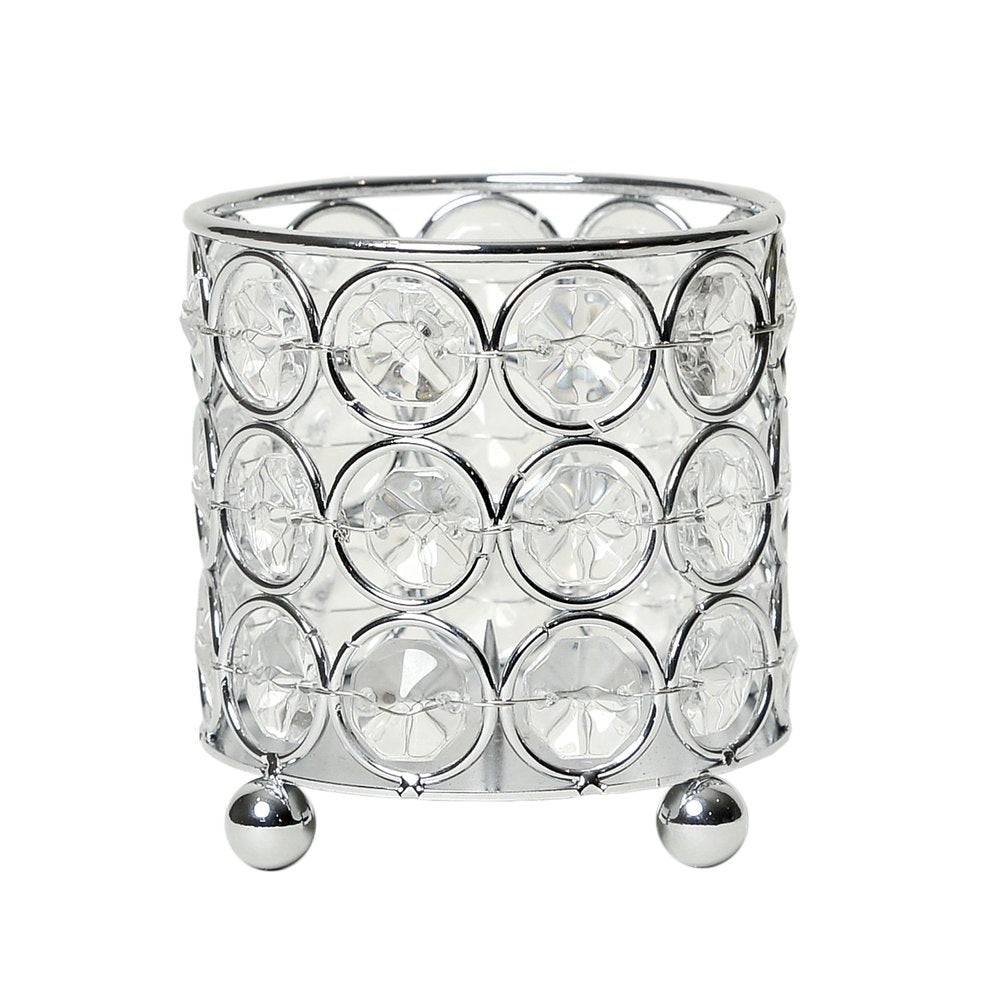3" Silver And Clear Faux Crystal And Metal Cylinder Table Vase