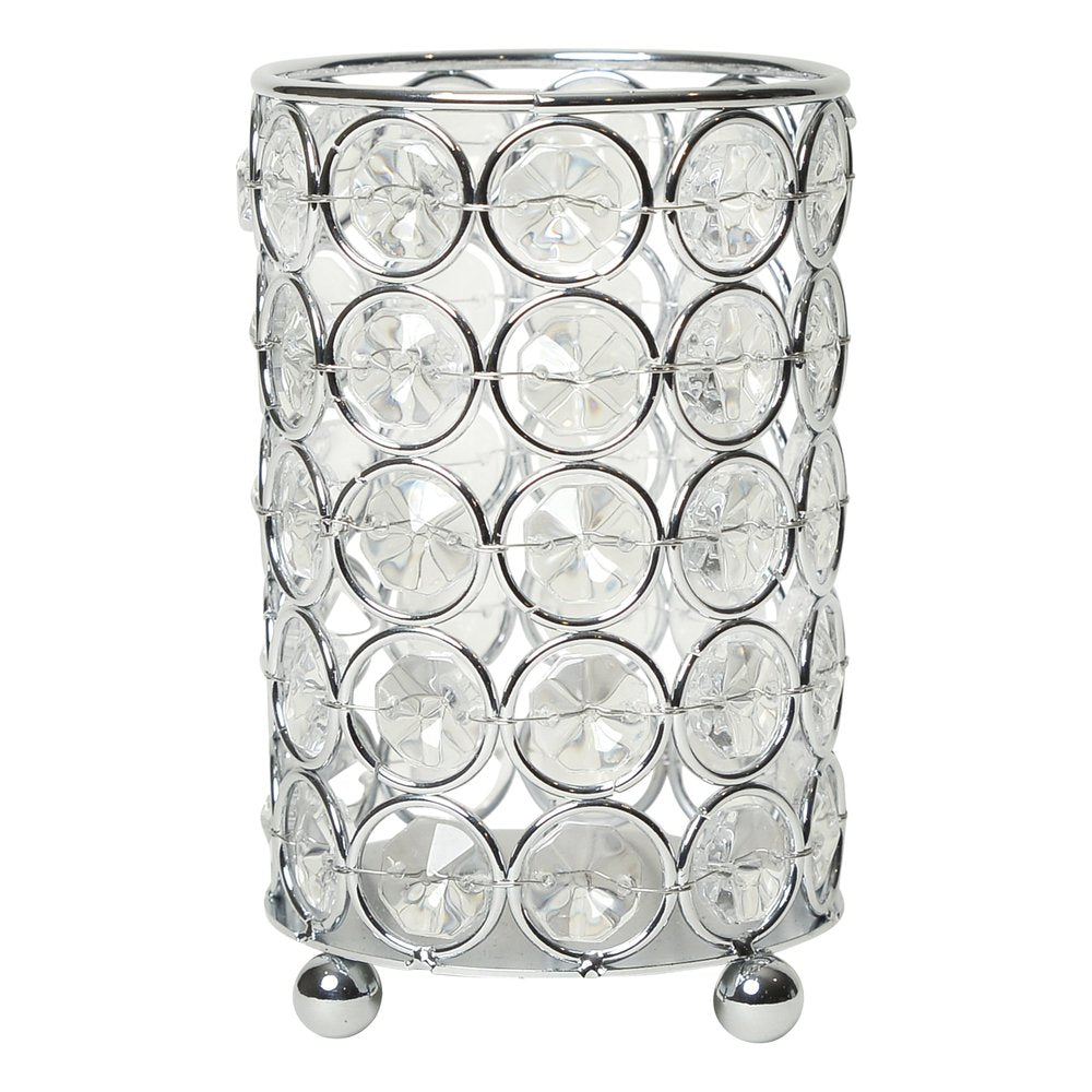 5" Silver And Clear Faux Crystal And Metal Cylinder Table Vase