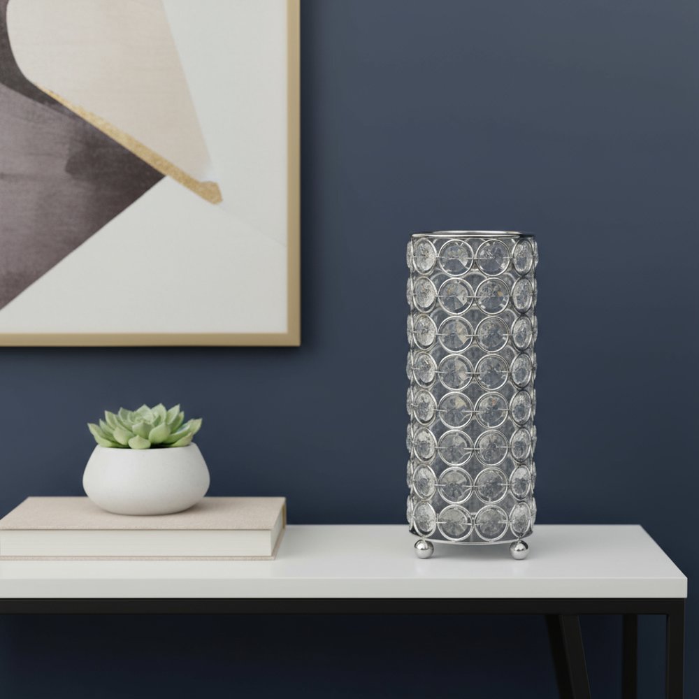 8" Silver And Clear Faux Crystal And Metal Cylinder Table Vase