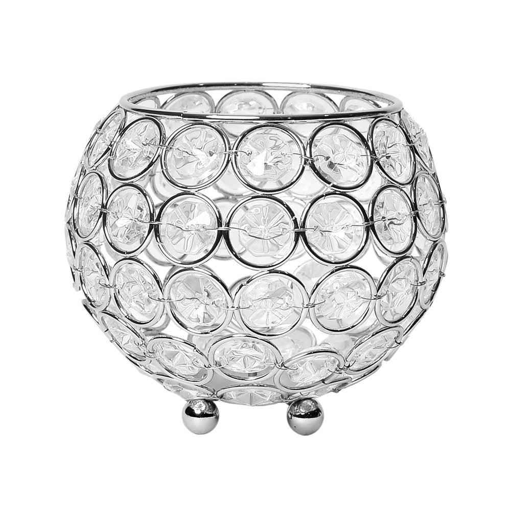 4" Clear And Silver Faux Crystal And Metal Round Table Vase