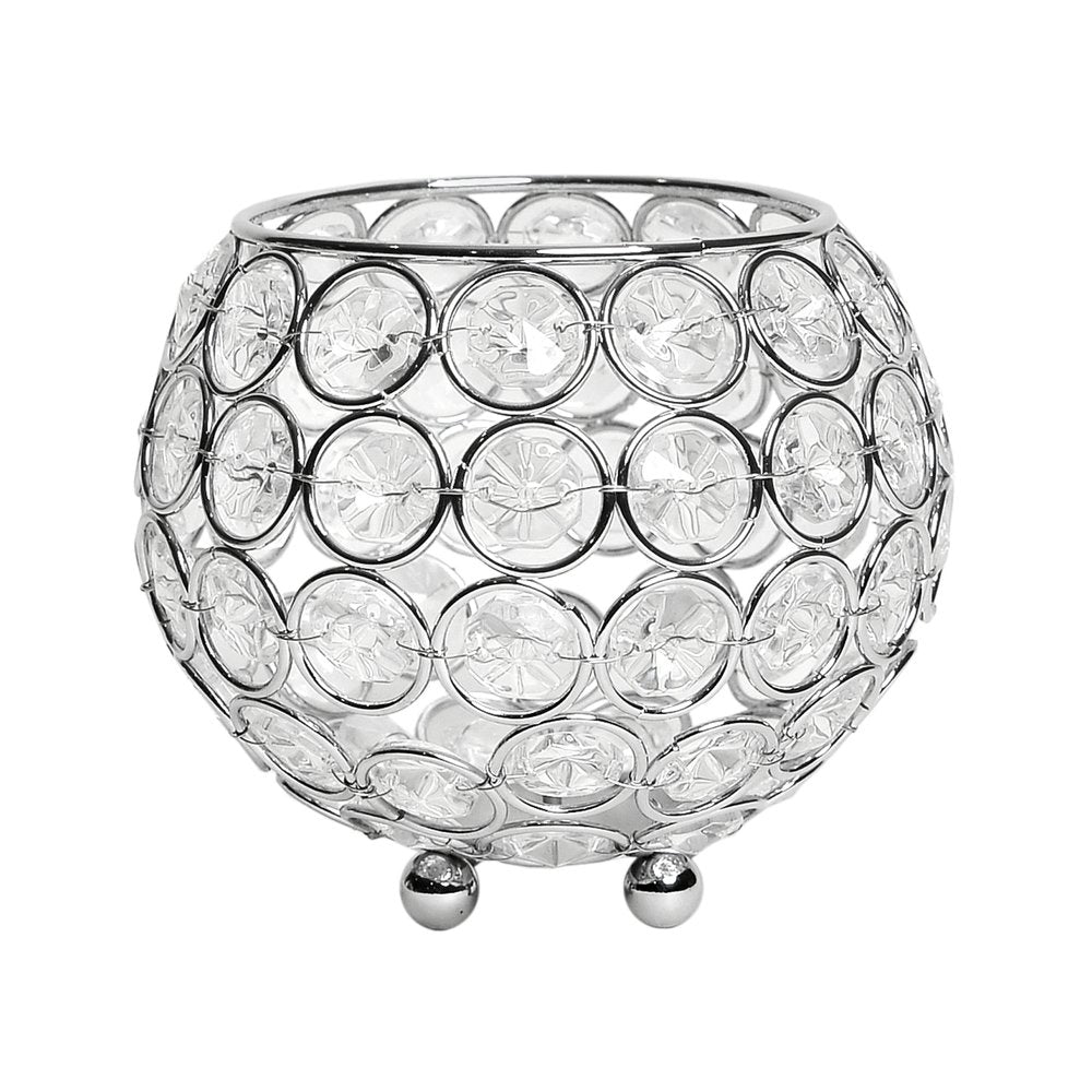 4" Clear And Silver Faux Crystal And Metal Round Table Vase