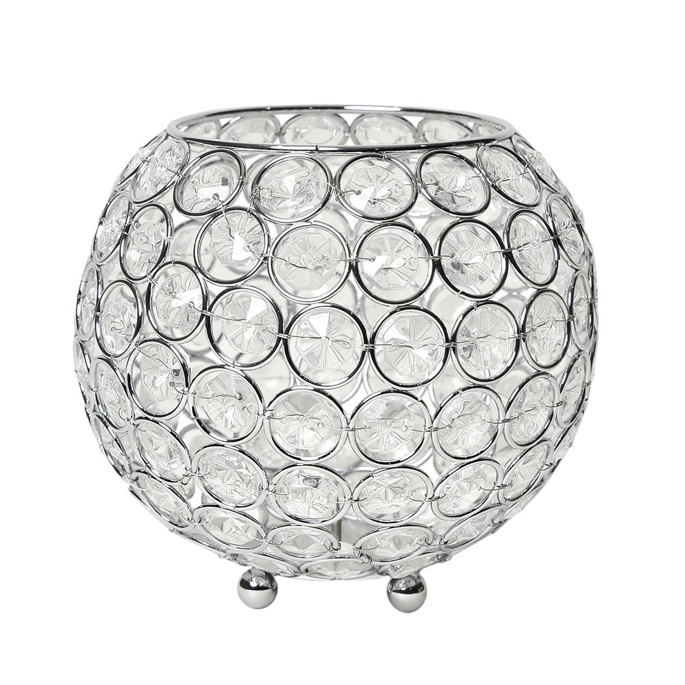 6" Clear And Silver Faux Crystal And Metal Round Table Vase
