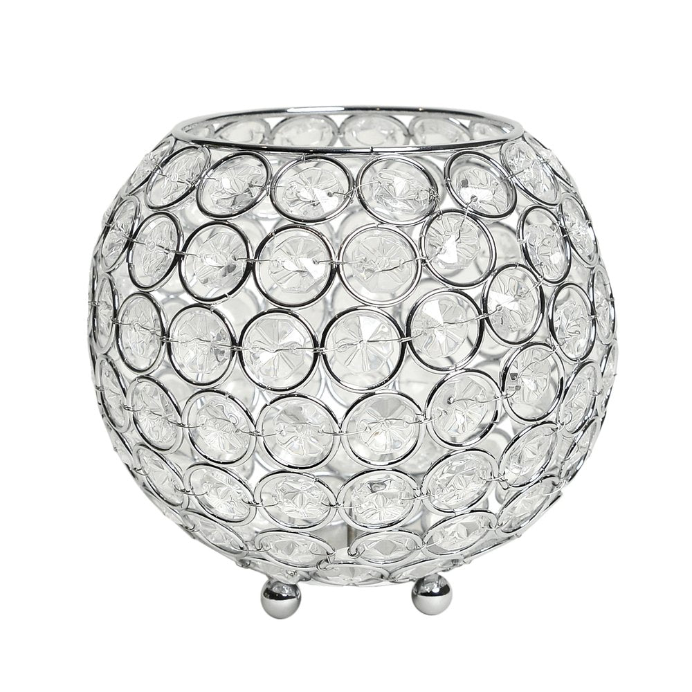 6" Clear And Silver Faux Crystal And Metal Round Table Vase
