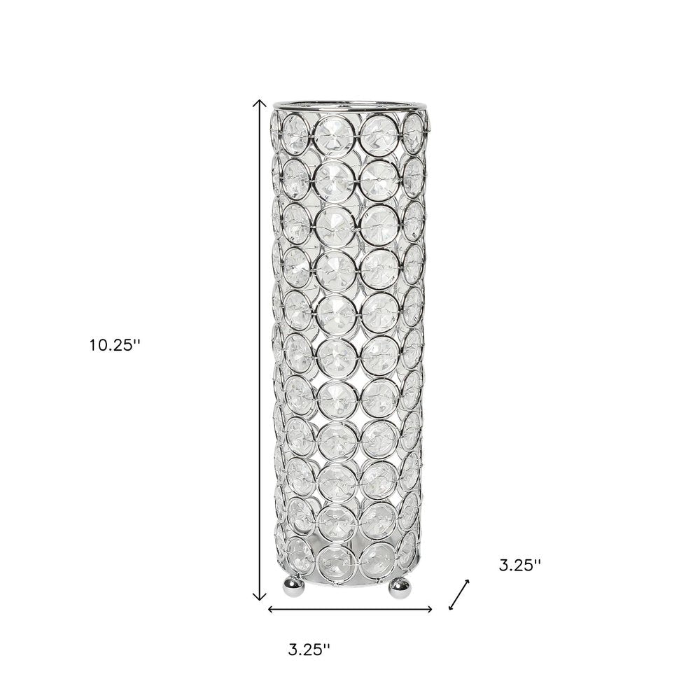 10" Silver And Clear Faux Crystal Cylinder Table Vase With Crystals