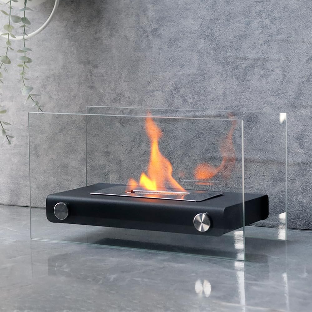 7" Black Glass Ethanol Fireplace