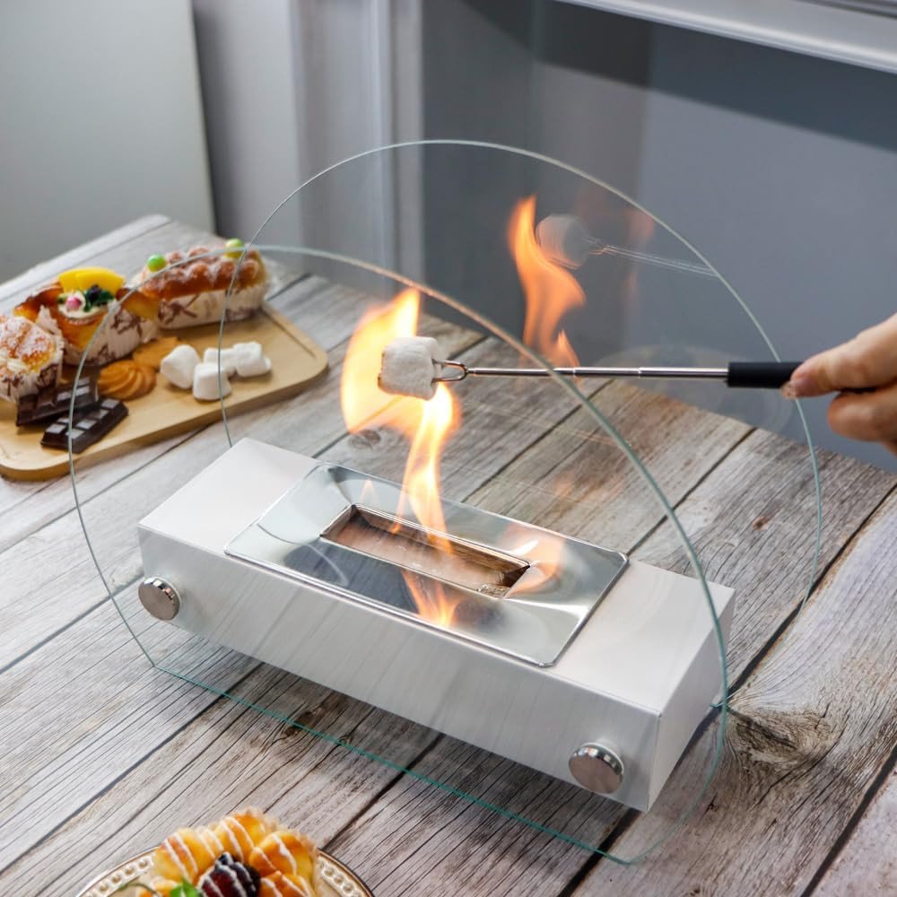 5" White Glass Ethanol Fireplace