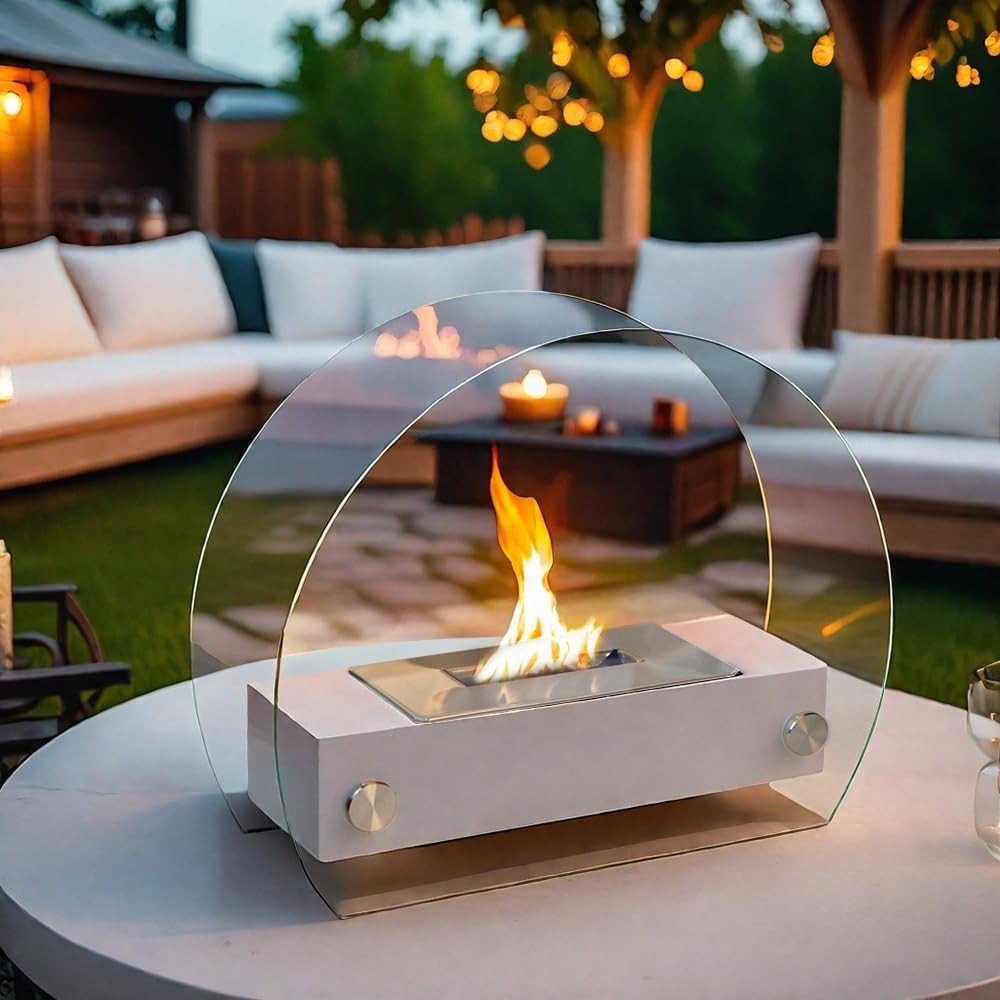 5" White Glass Ethanol Fireplace