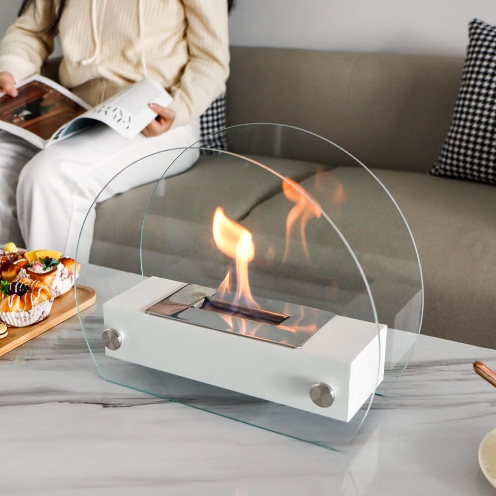 5" White Glass Ethanol Fireplace