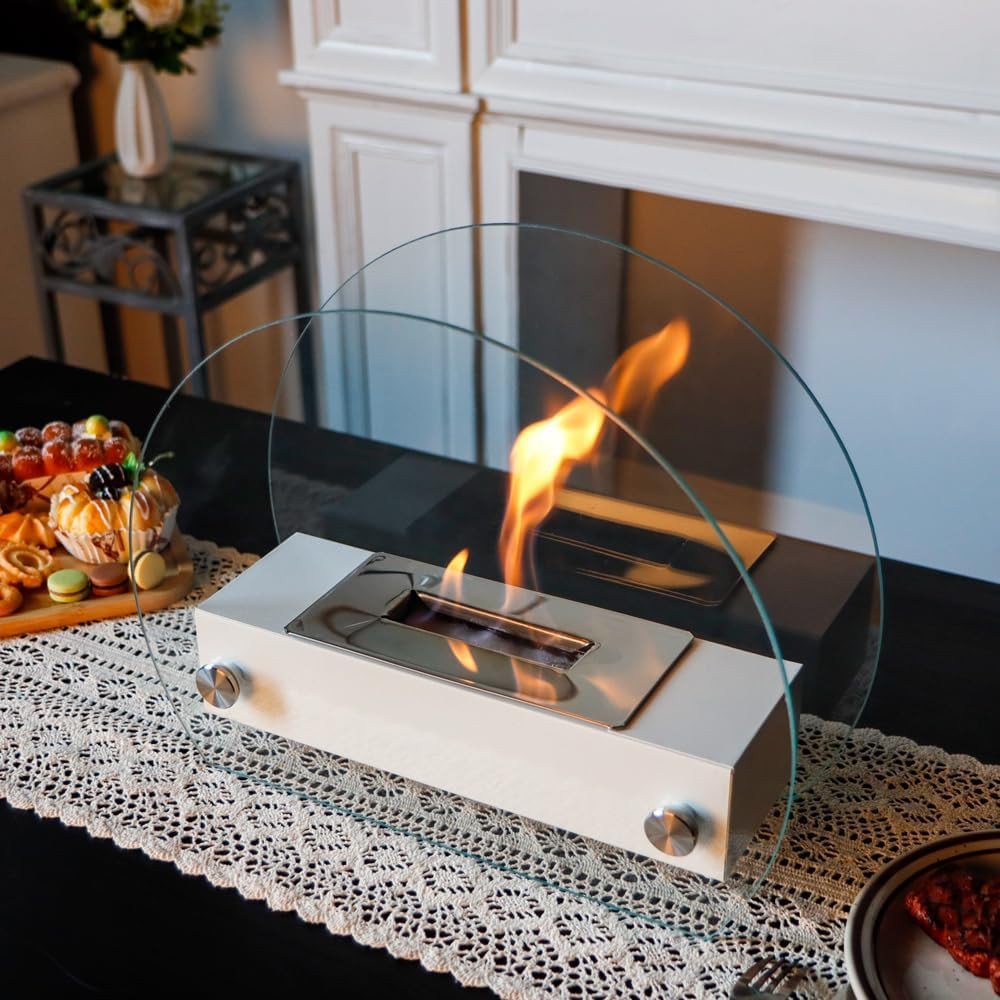 5" White Glass Ethanol Fireplace