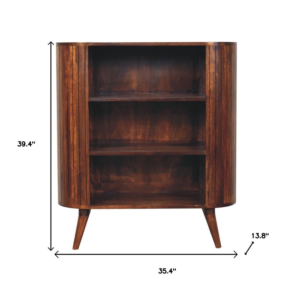 39" Chestnut Solid Wood Three Tier Bookcase