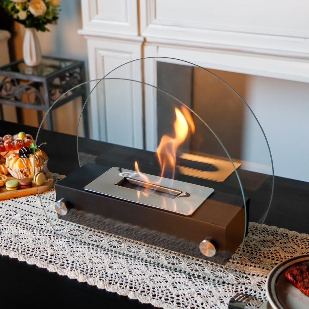 5" Black Glass Ethanol Fireplace
