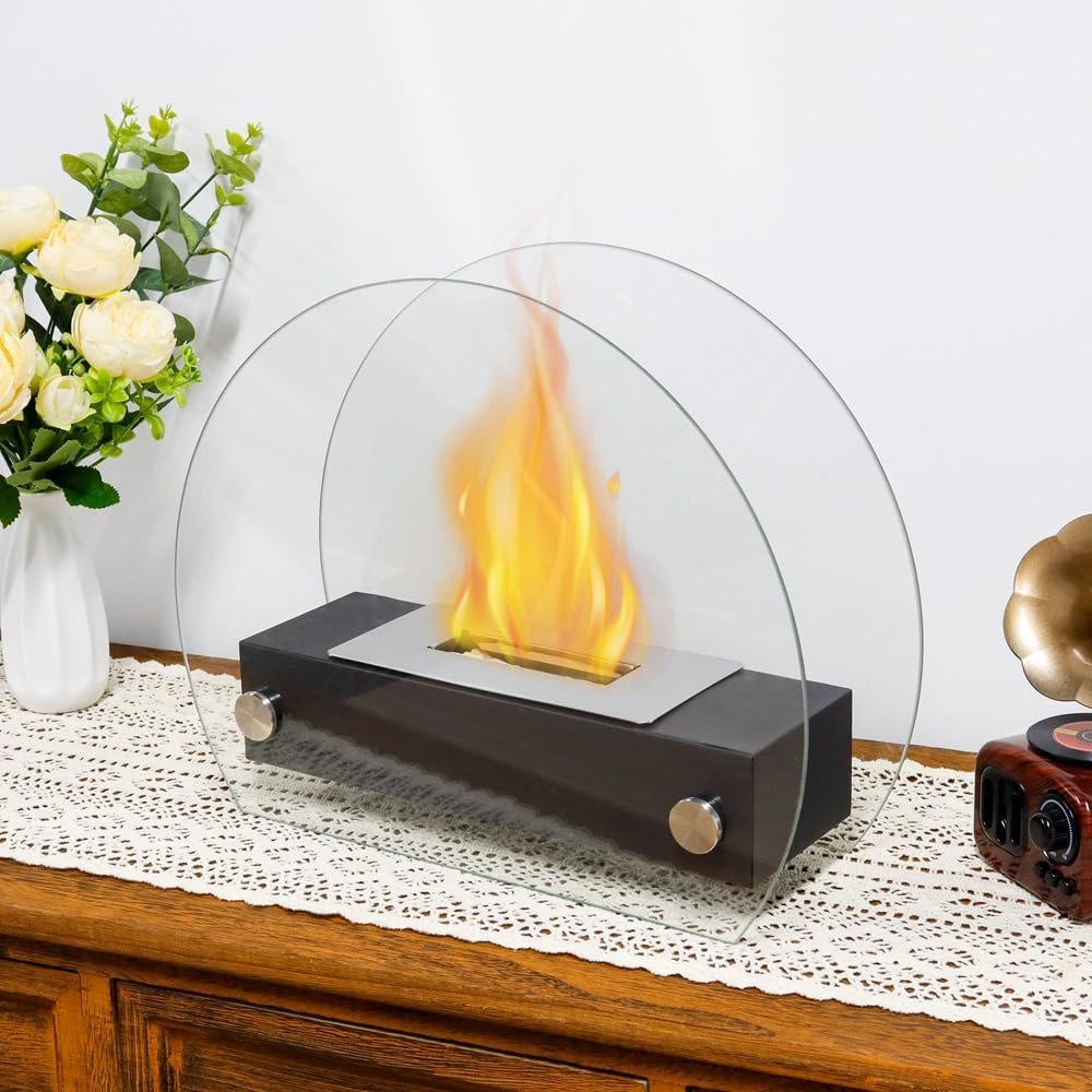 5" Black Glass Ethanol Fireplace