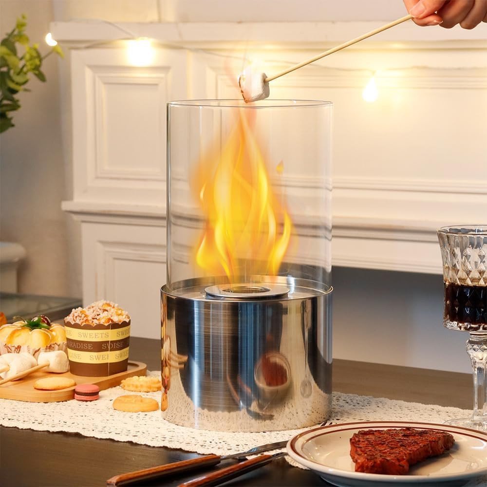 7" Silver Glass Ethanol Fireplace