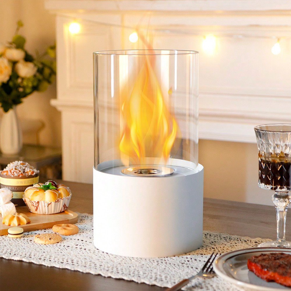 7" White Glass Ethanol Fireplace