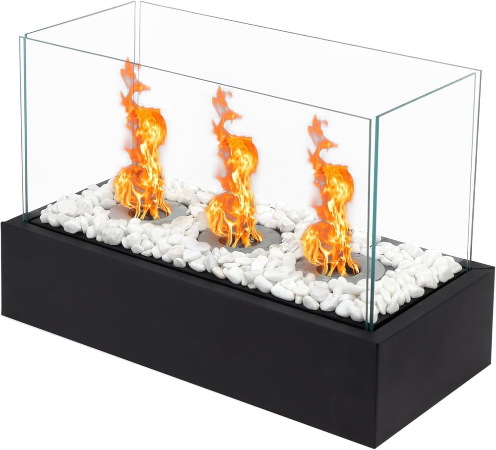 8" Black Glass Ethanol Fireplace