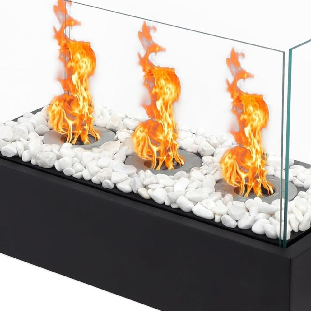 8" Black Glass Ethanol Fireplace