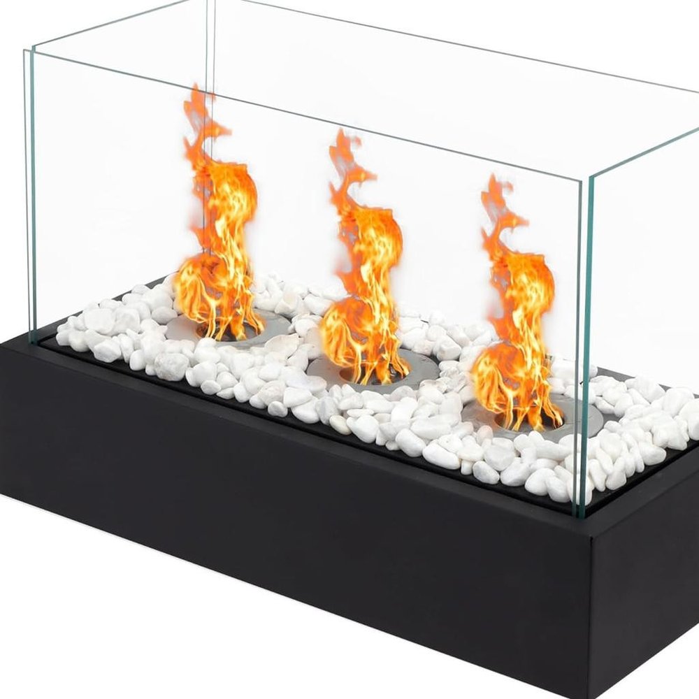 8" Black Glass Ethanol Fireplace