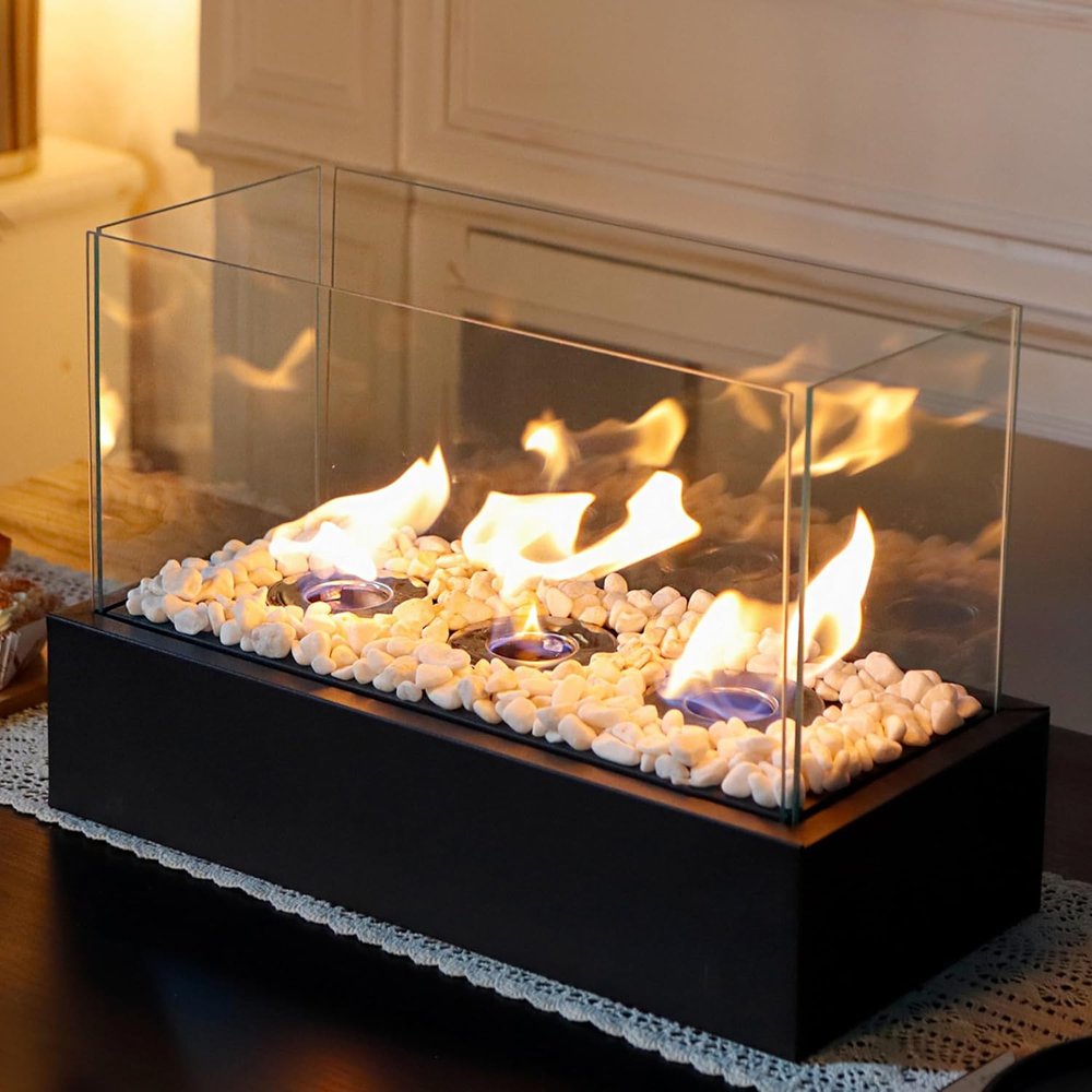 8" Black Glass Ethanol Fireplace