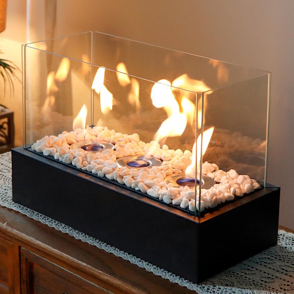 8" Black Glass Ethanol Fireplace