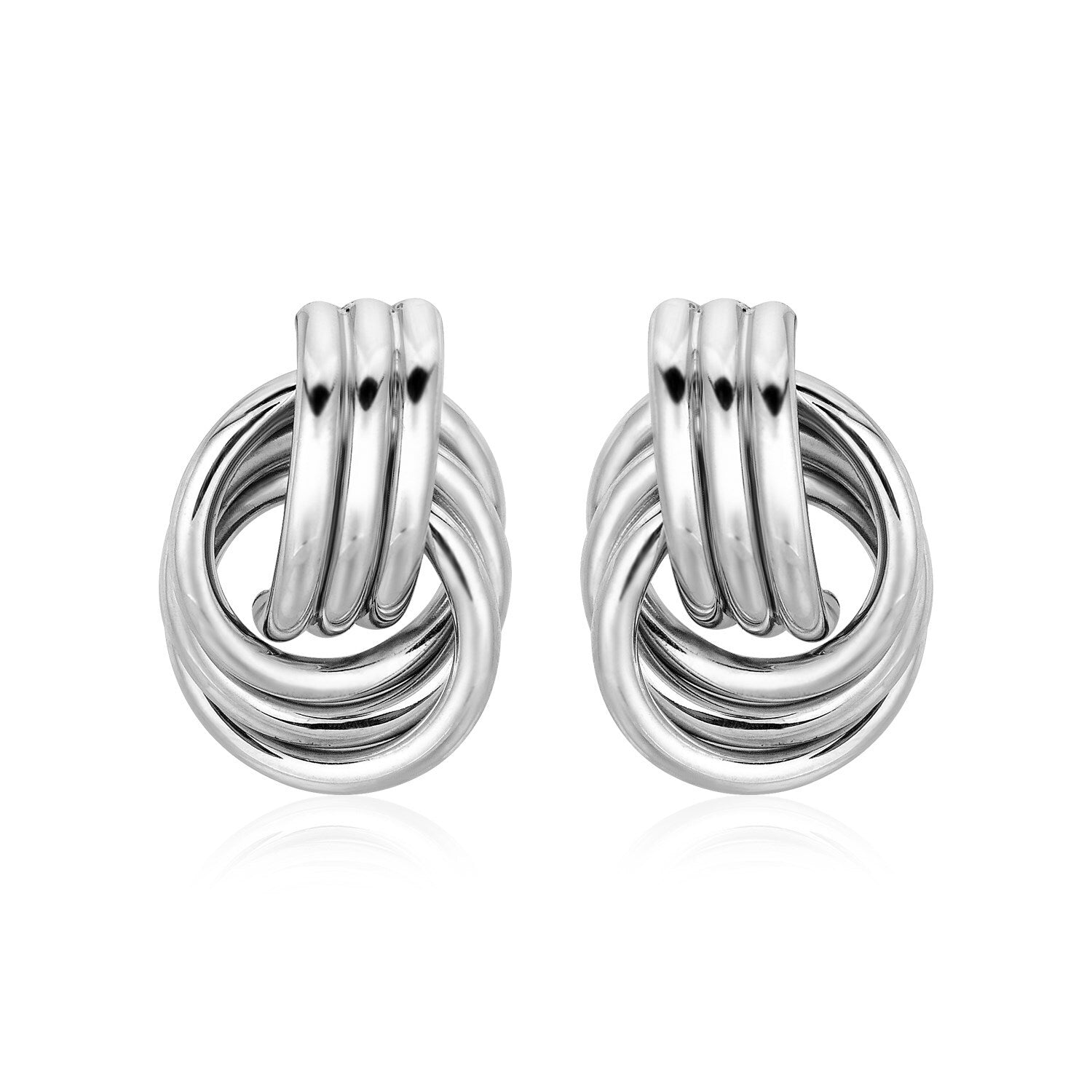 Polished Love Knot Earrings with Interlocking Rings in Sterling Silver(15mm)