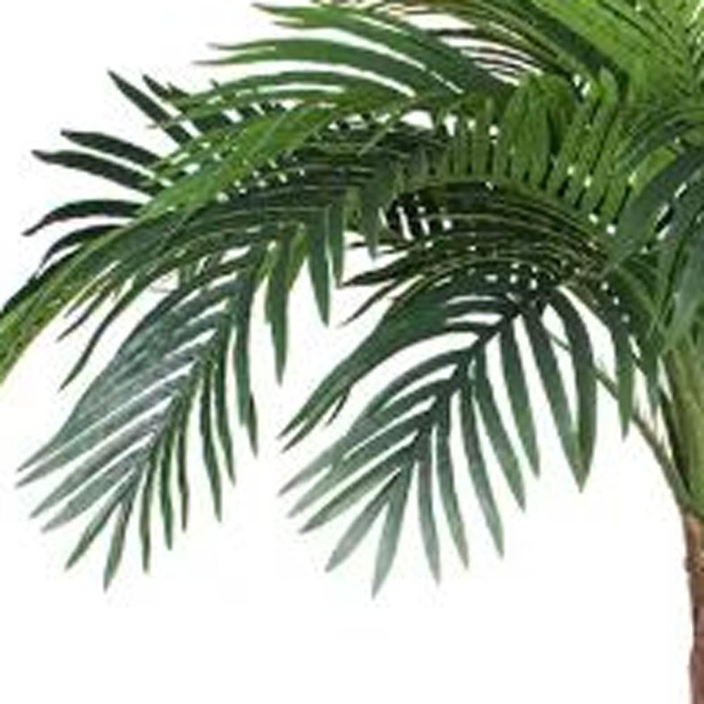 7" Green Artificial Palm In Cylindrical Black Cement Pot