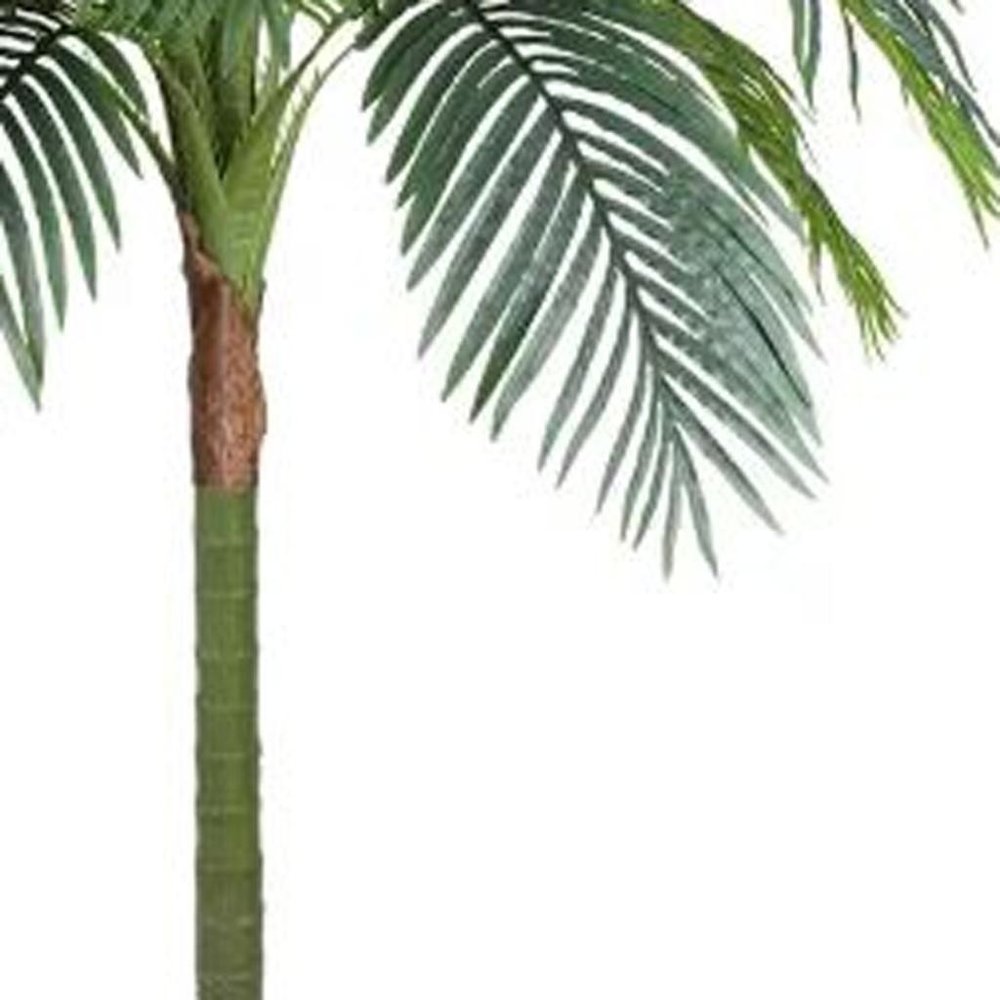7" Green Artificial Palm In Cylindrical Black Cement Pot