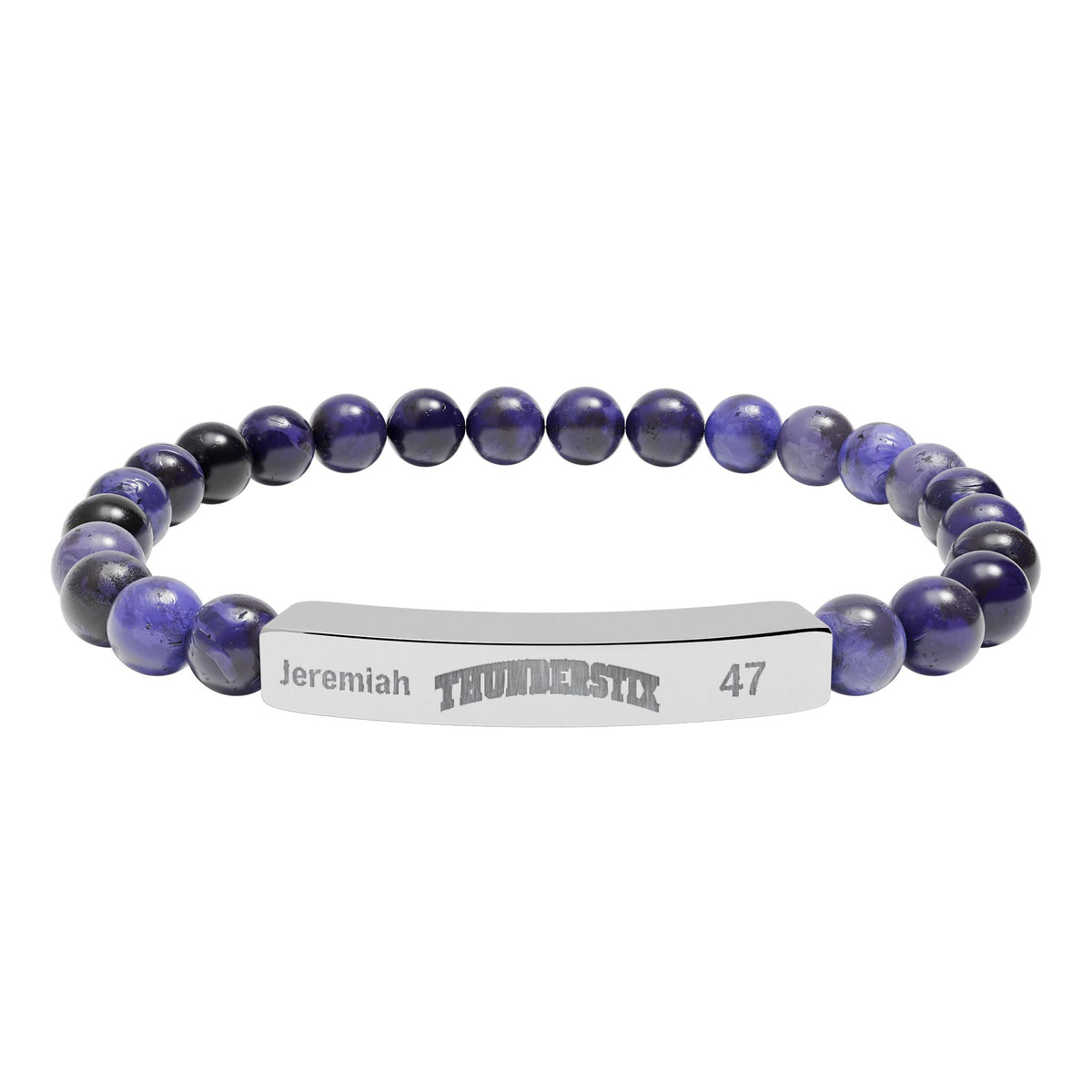 Natural Stone Stretch Bar Bracelet (Engraving - Thundersticks) Personalization Avail (Player Name and #)