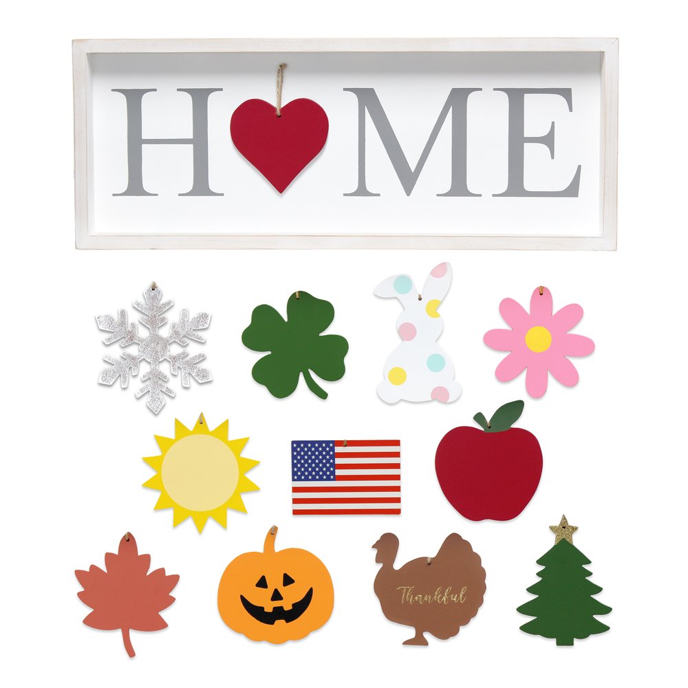 9" X 23" White Home Interchangeable Holidays Wood Wall Decor