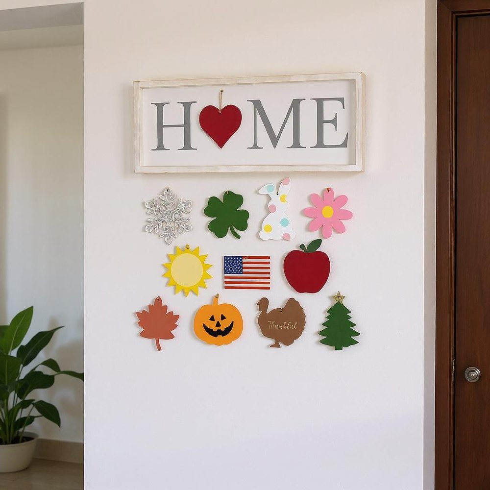 9" X 23" White Home Interchangeable Holidays Wood Wall Decor
