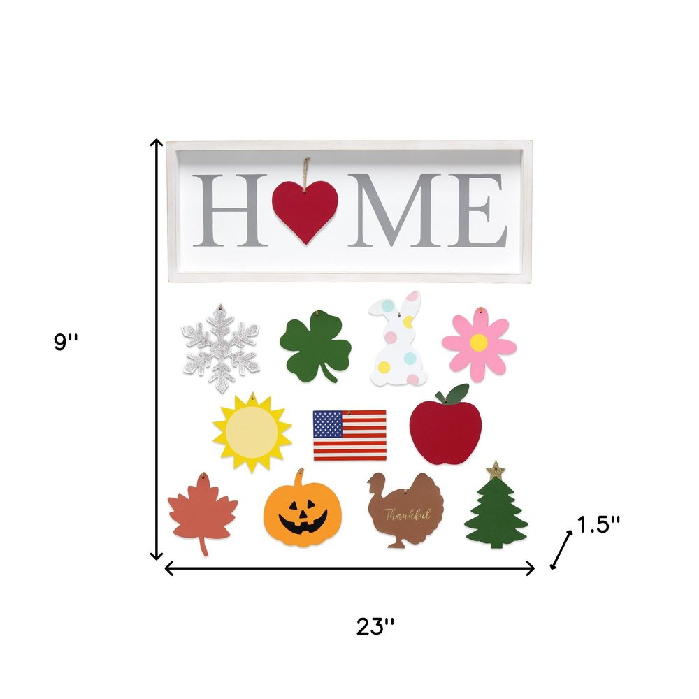 9" X 23" White Home Interchangeable Holidays Wood Wall Decor
