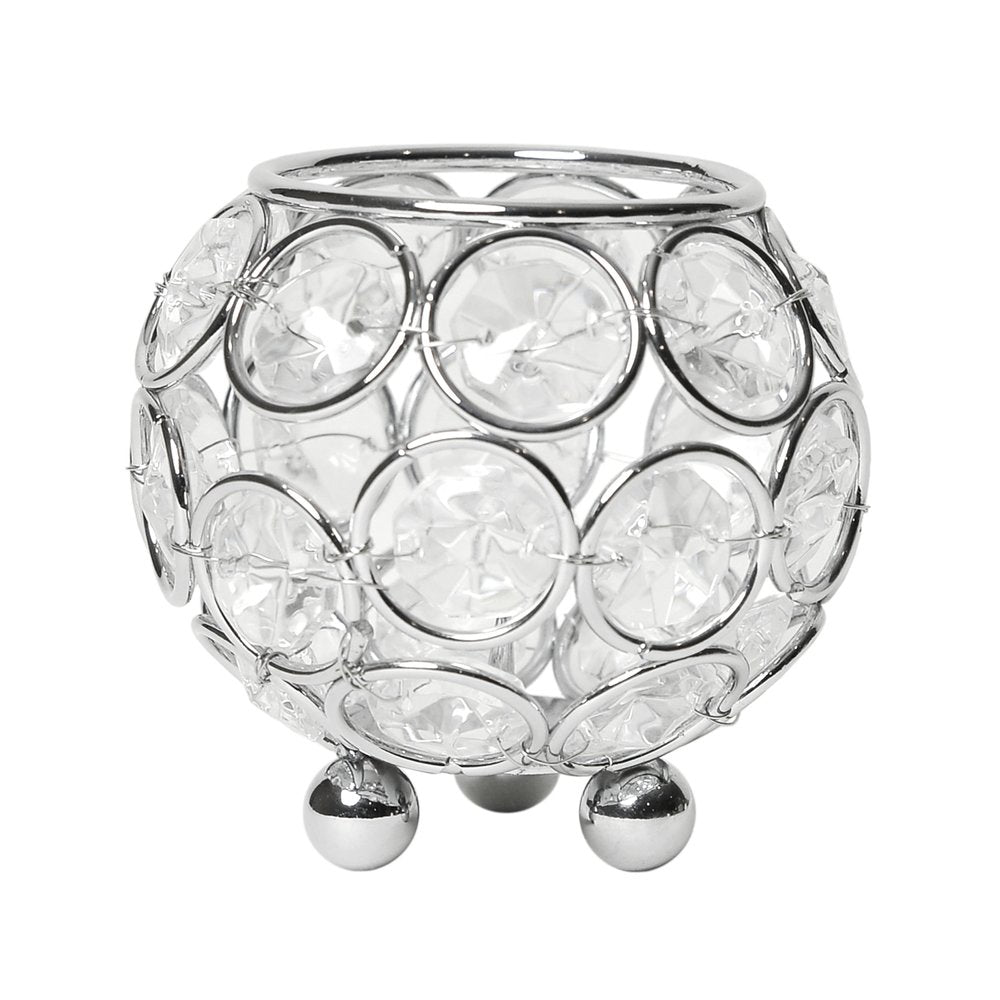 3" Silver Geometric Faux Crystal Tabletop Votive Candle Holder