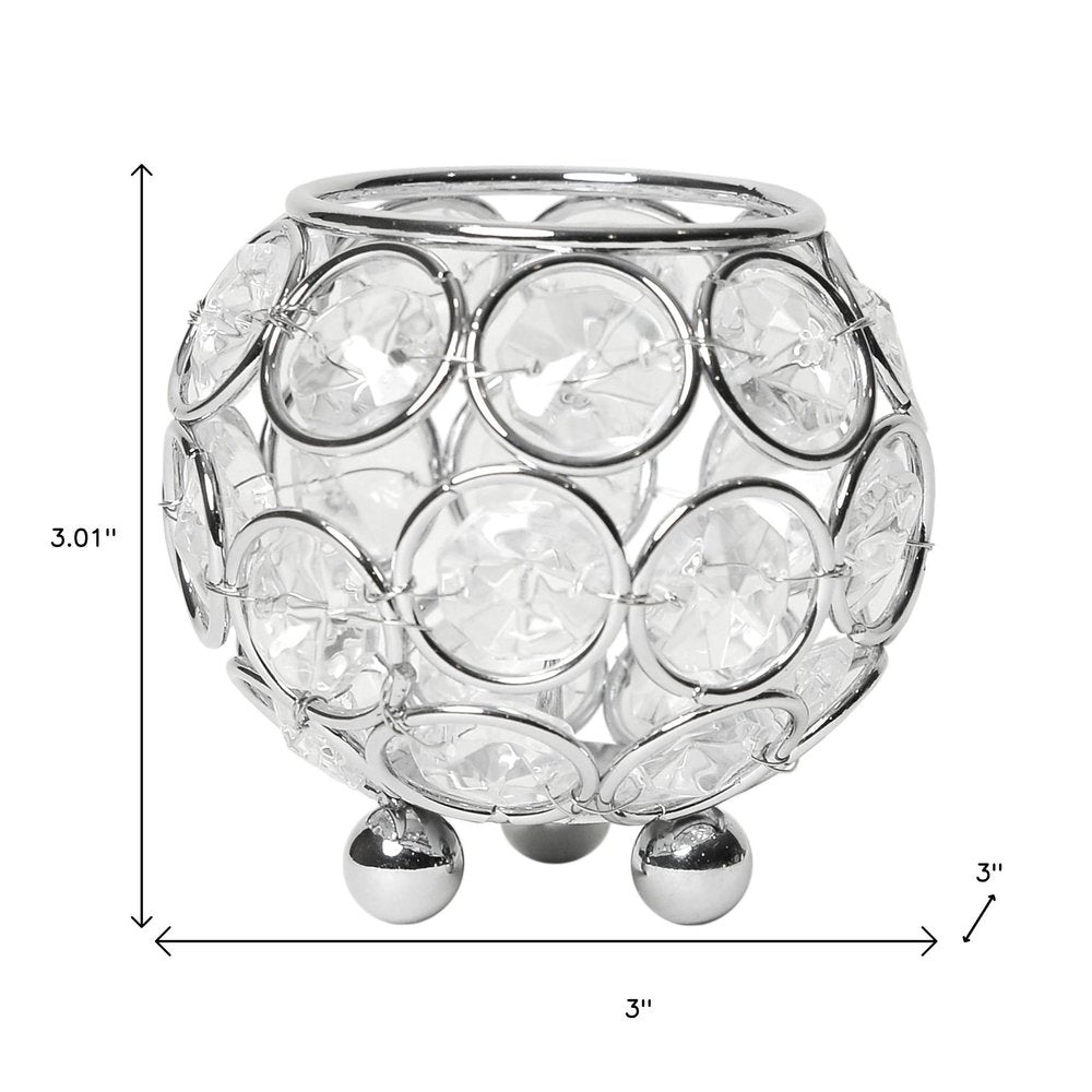 3" Silver Geometric Faux Crystal Tabletop Votive Candle Holder