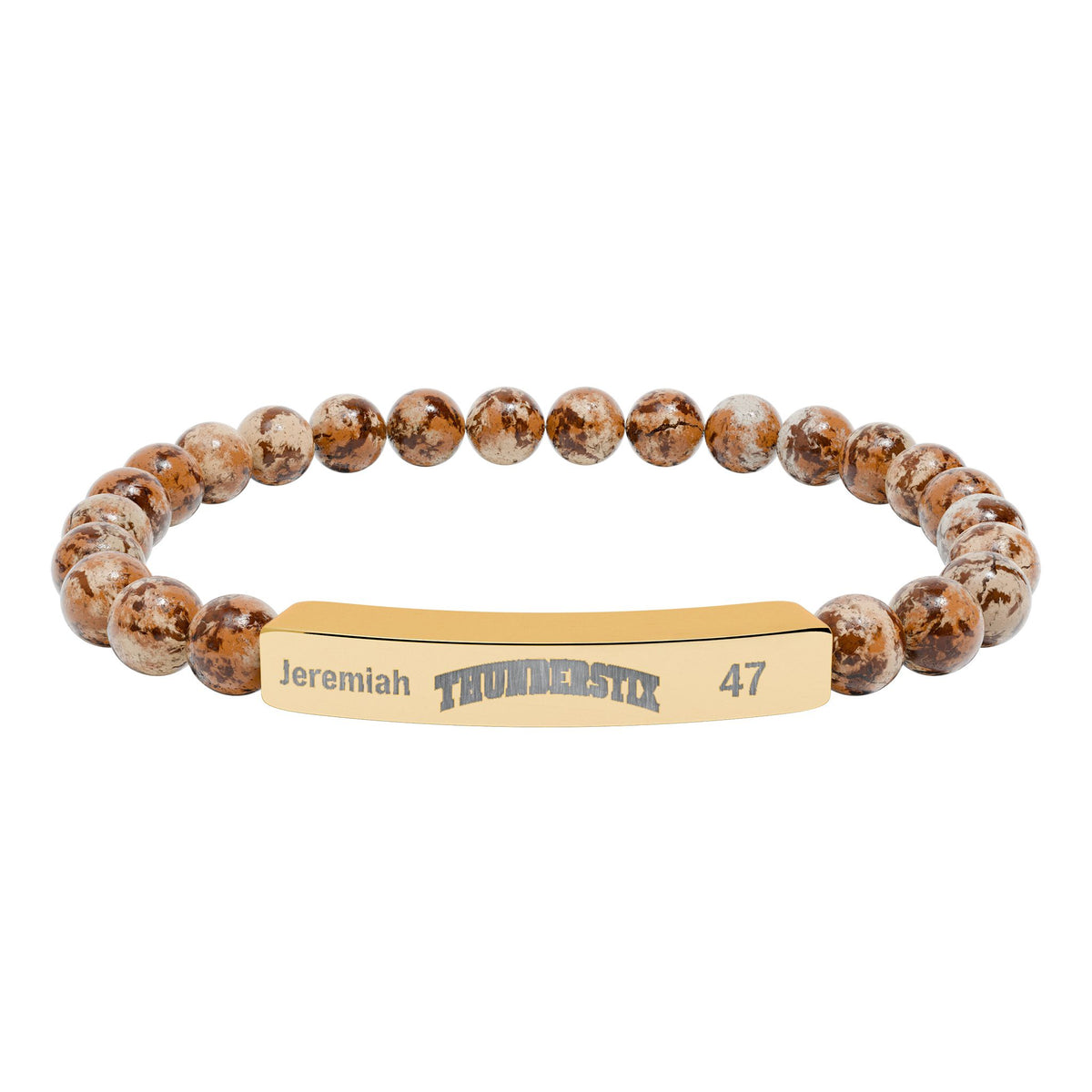 Natural Stone Stretch Bar Bracelet (Engraving - Thundersticks) Personalization Avail (Player Name and #)