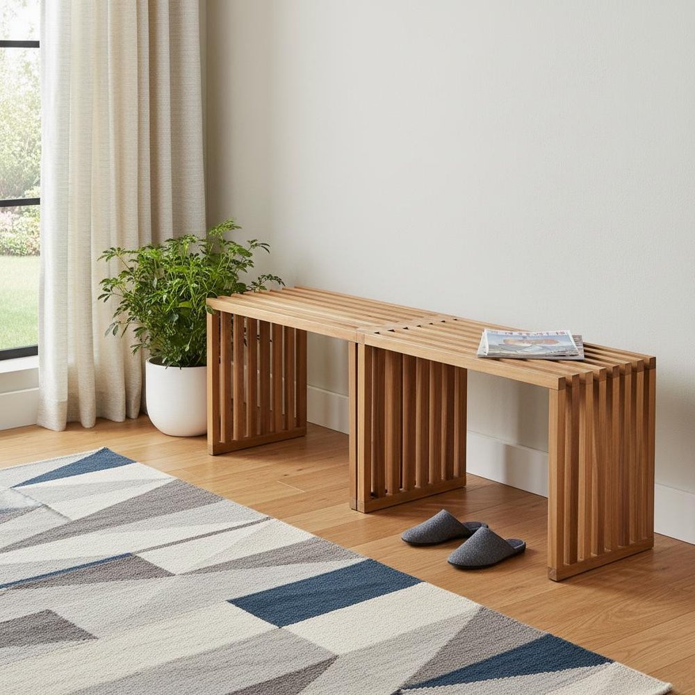 54" Natural Solid Wood Extendable Indoor Outdoor Bench