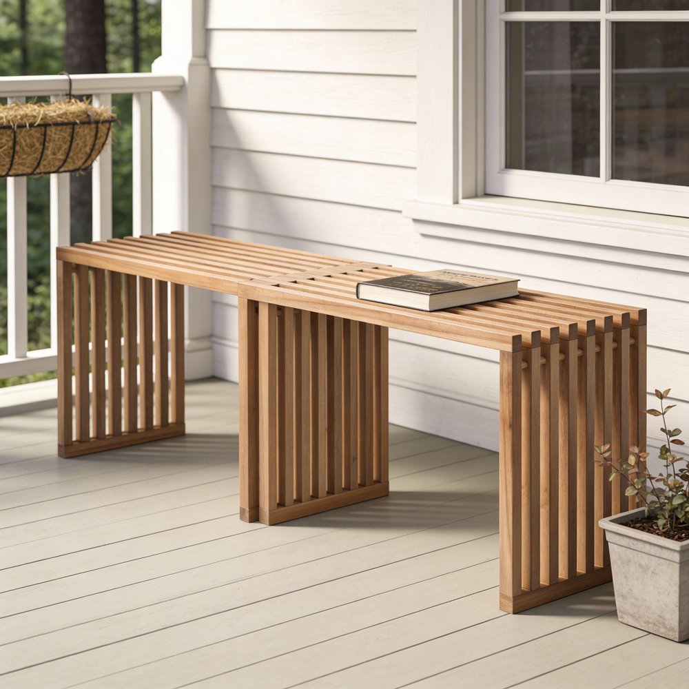 54" Natural Solid Wood Extendable Indoor Outdoor Bench