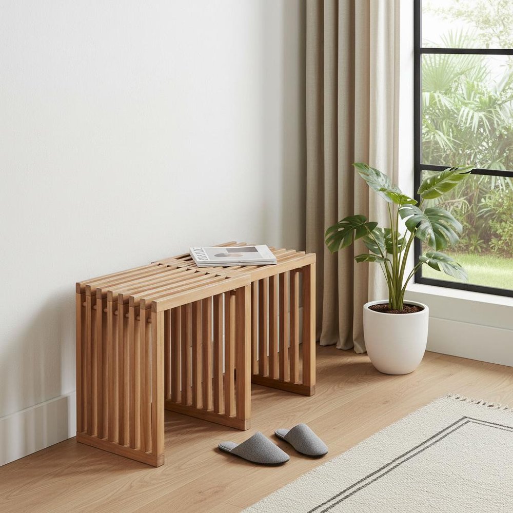 27" Natural Solid Wood Extendable Indoor Outdoor Bench
