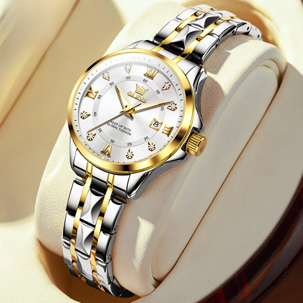 Women's Gold Stainless Steel Small Round Watch Date