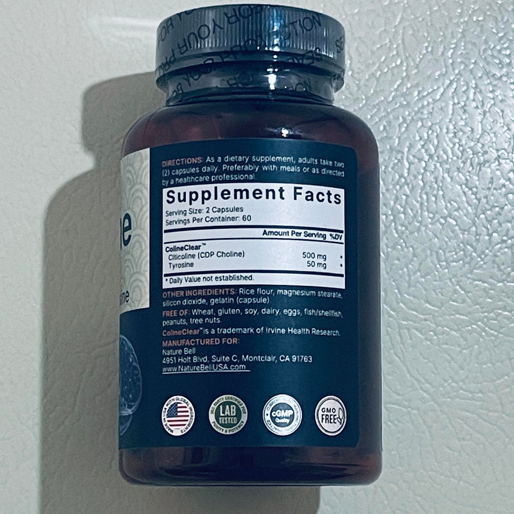 Naturebell Citicoline 500 mg Dietary Supplement Capsules, 120 Count EXP 11/2025