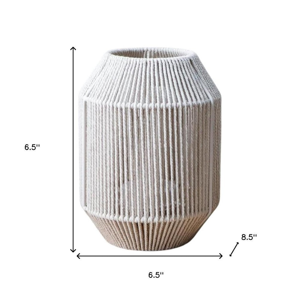 7" Beige Battery Operated Geometric Desk Lamp With Novelty Shade