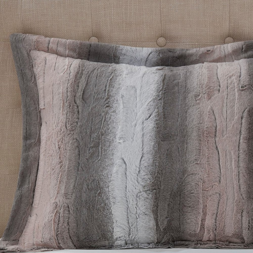 Set of Four Gray And Pink Striped King Ring Stitch Polyester Sham And Comforter