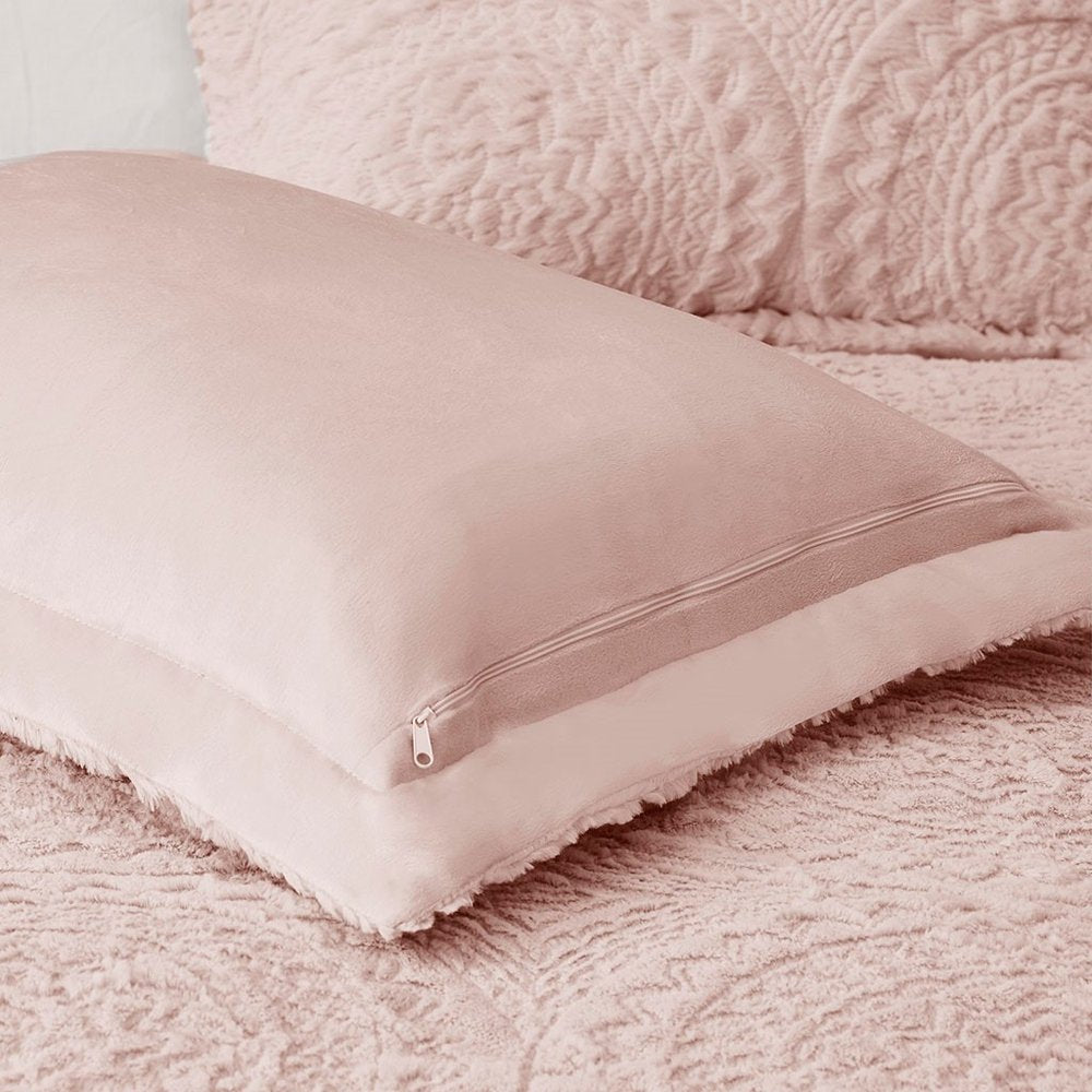 Set of Three Blush Medallion Queen Ring Stitch Polyester Sham And Comforter