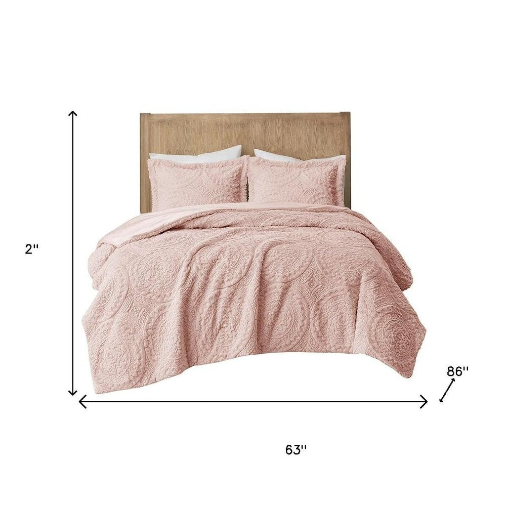 Set of Three Blush Medallion Twin Ring Stitch Polyester Sham And Comforter